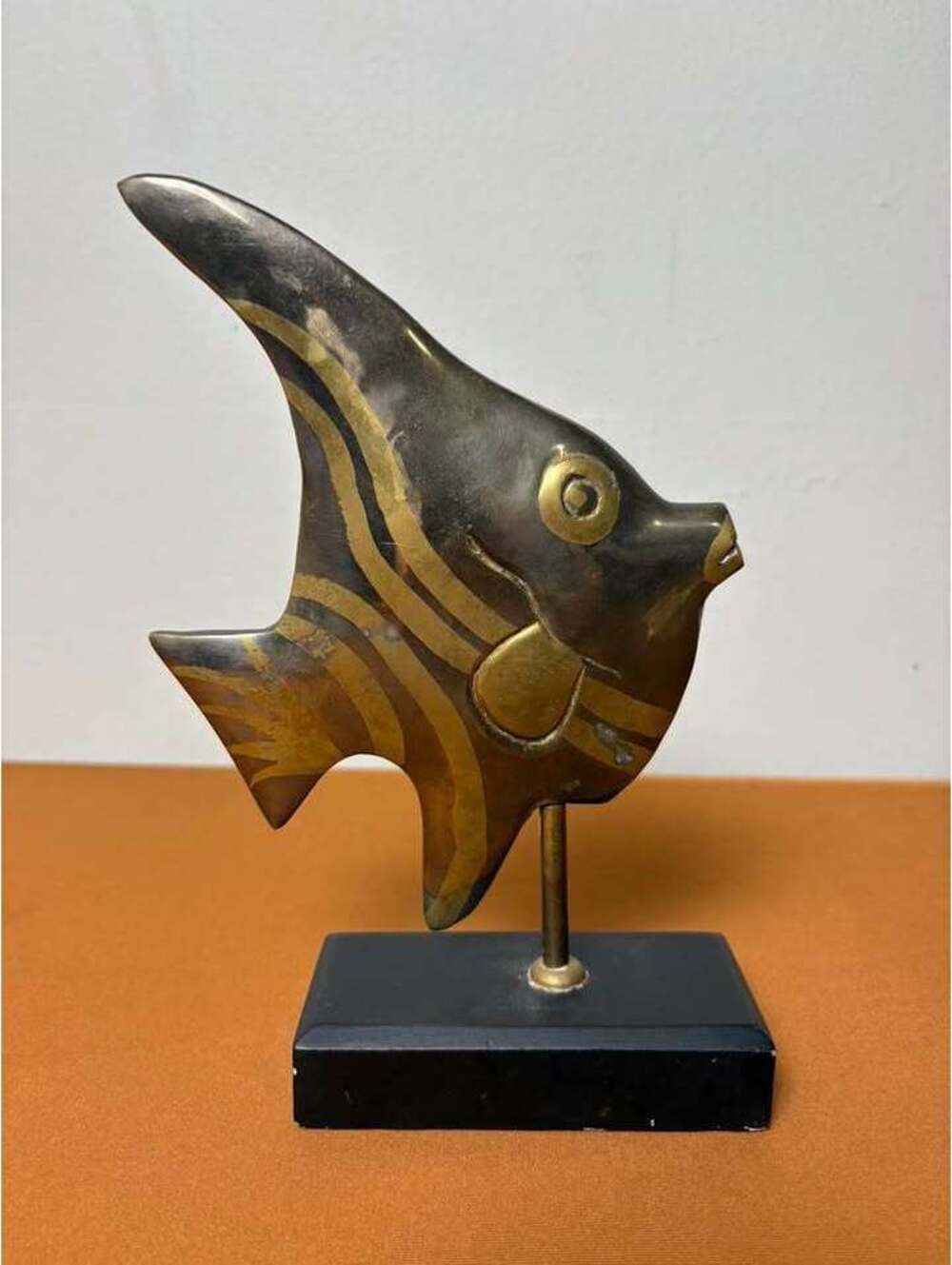 Vintage Black striped Angel fish Art Sculpture